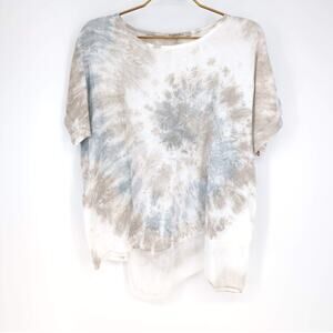 Valentina Naldi Italy 100% Linen Tunic Top Silk Hem Tie Dye Beige Gray - Size S
